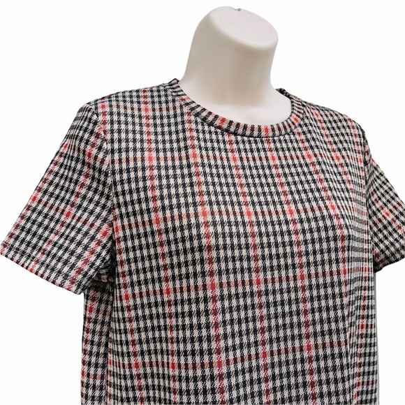 ZARA plaid shirt mini dress gold big buttons front check 50s 60s houndstooth - Picture 2 of 6